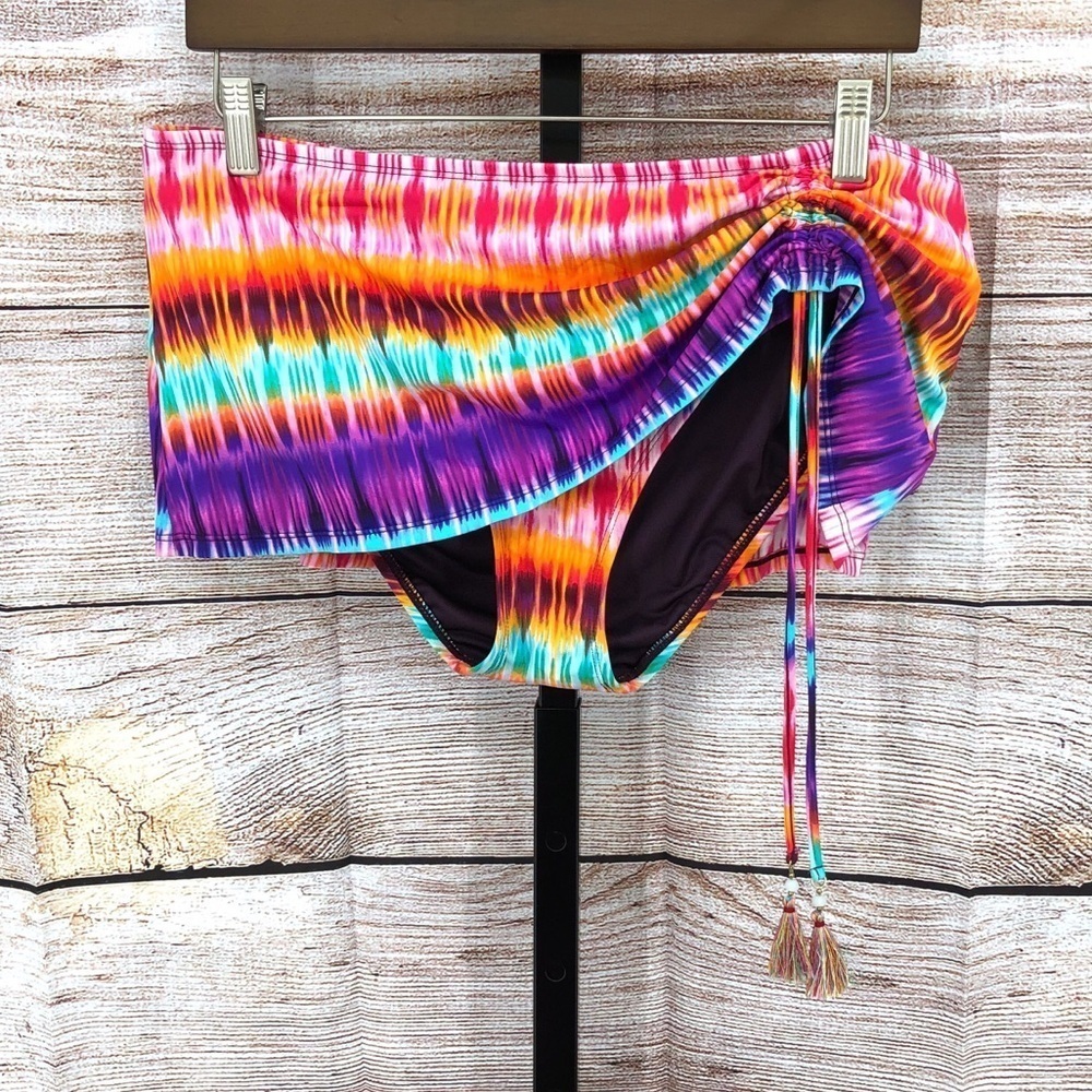 Bleu Rod Beattie Tie Dye Sarong Skirted Bikini Bottom Size 14